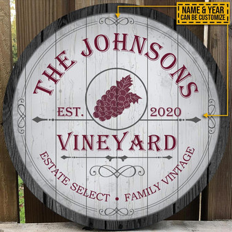 Grape Vineyard Estate Select White Custom Round Wood Sign - Thegiftio