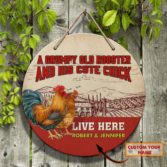 Grumpy Old Rooster Custom Round Wood - Thegiftio