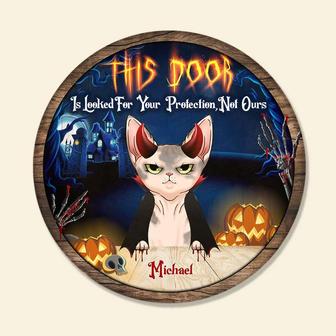 Halloween Cat Custom Round Wood Sign - Thegiftio