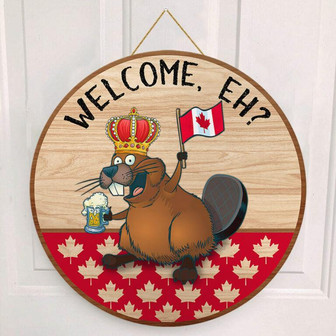 Happy Canada Day Round Wood Sign - Thegiftio UK