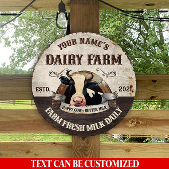 Happy Cow Better Milk Dairy Farm Custom Round Wood Sign - Thegiftio UK