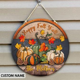 Happy Fall Y'All Custom Round Wood Sign - Thegiftio UK