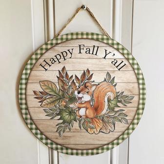 Happy Fall Y'all Funny Chipmunk Round Wood Sign - Thegiftio UK