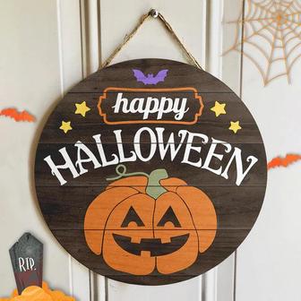 Happy Halloween Round Wood Sign - Thegiftio