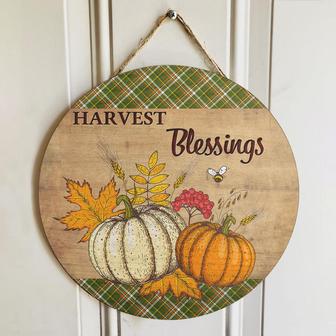 Harvest Blessings Thanksgiving Gift Round Wood Sign - Thegiftio UK