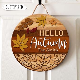 Hello Autumn Custom Round Wood Sign - Thegiftio UK