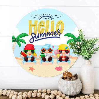 Hello Summer Round Wood Sign - Thegiftio