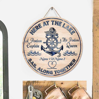 Here At The Lake Custom Round Wood Sign - Thegiftio UK