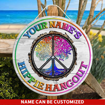 Hippie Hangout Hippie Vibe Tree Of Life Custom Round Wood Sign - Thegiftio