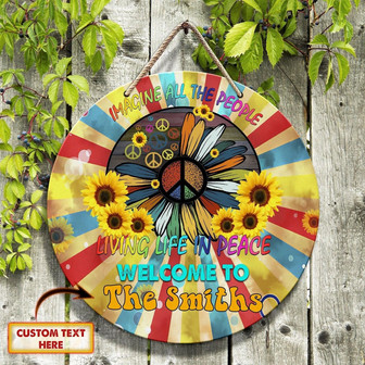 Hippie Imagine All The People Living Life In Peace Custom Round Wood Sign - Thegiftio UK