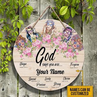 Hippie Lady God Says You Are Custom Round Wood Sign - Thegiftio UK