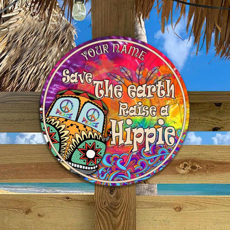 Hippie Let It Be Custom Round Wood Sign - Thegiftio
