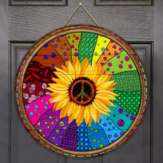 Hippie Sunflower Round Wood Sign - Thegiftio UK