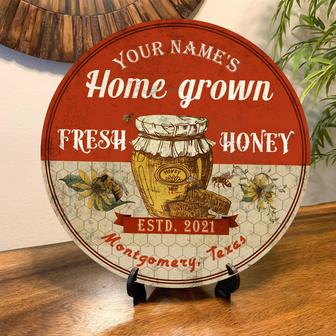 Home Grown Fresh Honey Door Hanger Custom Round Wood Sign - Thegiftio UK