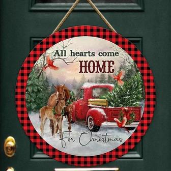 Horse Wooden Sign All Hearts Come Home For Christmas Round Wood Sign - Thegiftio UK