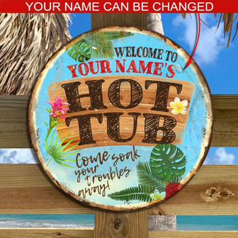 Hot Tub Custom Round Wood Sign - Thegiftio UK