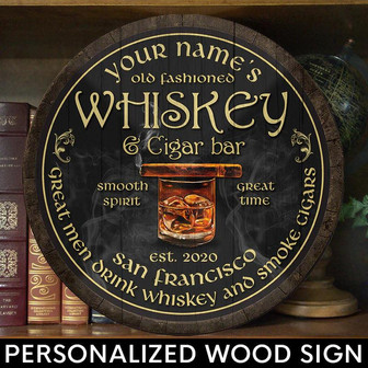 Irish Whiskey & Cigar Bar Custom Round Wood Sign - Thegiftio UK