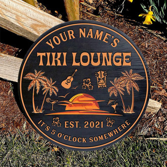 It’s 5 O’clock Somewhere Custom Round Wood Sign - Thegiftio UK