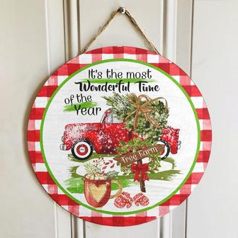 It's The Most Wonderful Time Of The Year Xmas Truck Round Wood Sign - Thegiftio UK