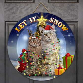 Let It Snow Cat Round Wood Sign - Thegiftio