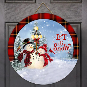 Let It Snow Family Round Wood Sign - Thegiftio