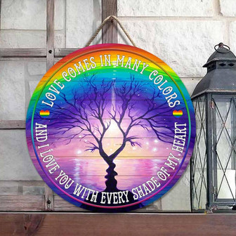 Love Comes In Many Colors Custom Round Wood Sign - Thegiftio UK