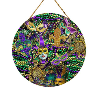 Mardi Gras Color Festival Round Wood Sign Home Decoration Waterproof - Thegiftio