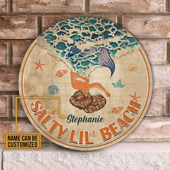 Mermaid Salty Lil’ Beach Custom Round Wood Sign - Thegiftio UK