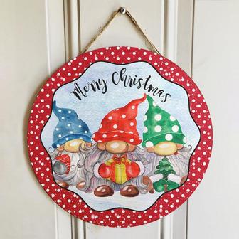 Merry Christmas Gnomies Polka Dots Round Wood Sign - Thegiftio UK