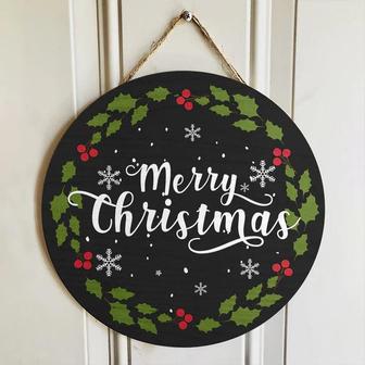 Merry Christmas Round Wood Sign - Thegiftio UK
