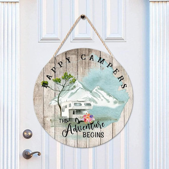 Mesllings Happy Campers Round Wood Sign - Thegiftio