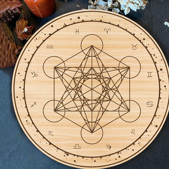 Metatrons Cube Round Wood Sign - Thegiftio UK