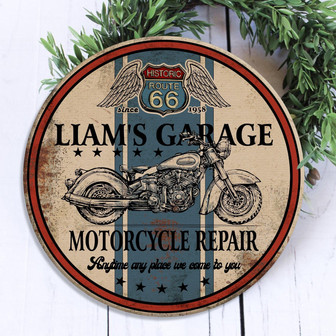 Motorcycle Garage Mechanic Shop Sign Custom Round Wood Sign - Thegiftio