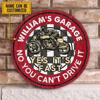 Motorcycle Garage Yes It's Fast Custom Round Wood Sign - Thegiftio