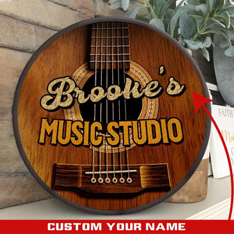 Music Studio Guitar Sign Custom Round Wood Sign - Thegiftio