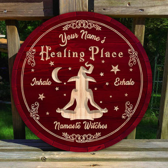 Namaste Witch Inhale Exhale Custom Round Wood Sign - Thegiftio UK