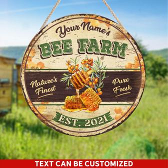 Natures Finest Pure Fresh Bee Farm Custom Round Wood Sign - Thegiftio UK