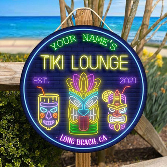 Neon Tiki Mask Custom Round Wood Sign - Thegiftio UK