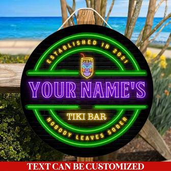 Nobody Leaves Sober Neon For Tiki Bar, Tiki Hut, Tiki Lounge Custom Round Wood Sign - Thegiftio UK