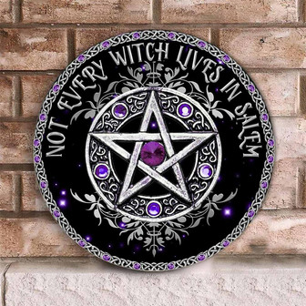Not Every Witch Lives In Salem Purple Pentagram Custom Round Wood Sign - Thegiftio UK