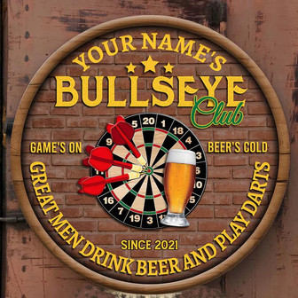 Oktoberfest Bullseye Club Dart And Beer Custom Round Wood Sign - Thegiftio UK