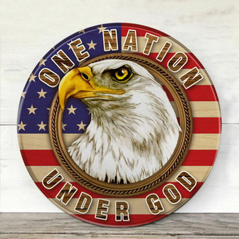 One Nation Under God Eagle Round Wood Sign - Thegiftio