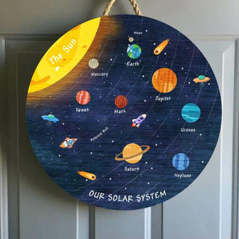 Our Solar System Round Wood Sign - Thegiftio UK
