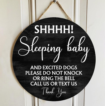 Pawzity Personalized Wood Signs, Gifts For Dog Lovers, Shh Sleeping Baby And Excited Dogs Please Do Not Knock Round Wood Sign - Thegiftio UK