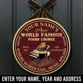 Piano Lounge Where Words Fail Music Speaks Custom Round Wood Sign - Thegiftio