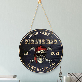 Pirate Bar Custom Round Wood Sign - Thegiftio UK