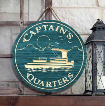 Pontoon Captain's Quarters Round Wood Sign - Thegiftio UK