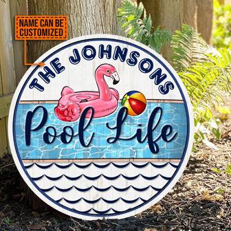 Pool Life Flamingo Custom Round Wood Sign - Thegiftio UK
