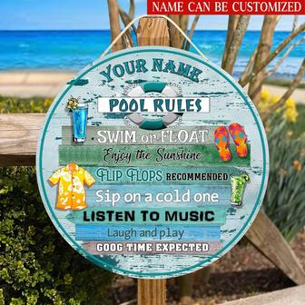 Pool Rules For Swimming Pool, Pool Decor, Summer Decor Custom Round Wood Sign - Thegiftio UK