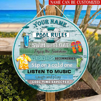 Pool Rules For Swimming Pool, Pool Decor, Summer Decor Custom Round Wood Sign - Thegiftio